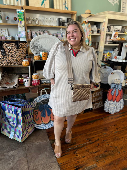 Textured Taupe Sweatshirt Dress