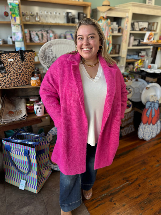 Deep Raspberry Pink Fuzzy Coatigan by Liverpool