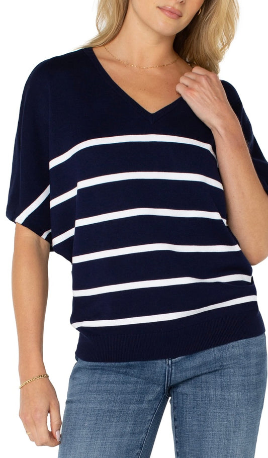 Short Sleeve Striped Dolman Sweater by Liverpool