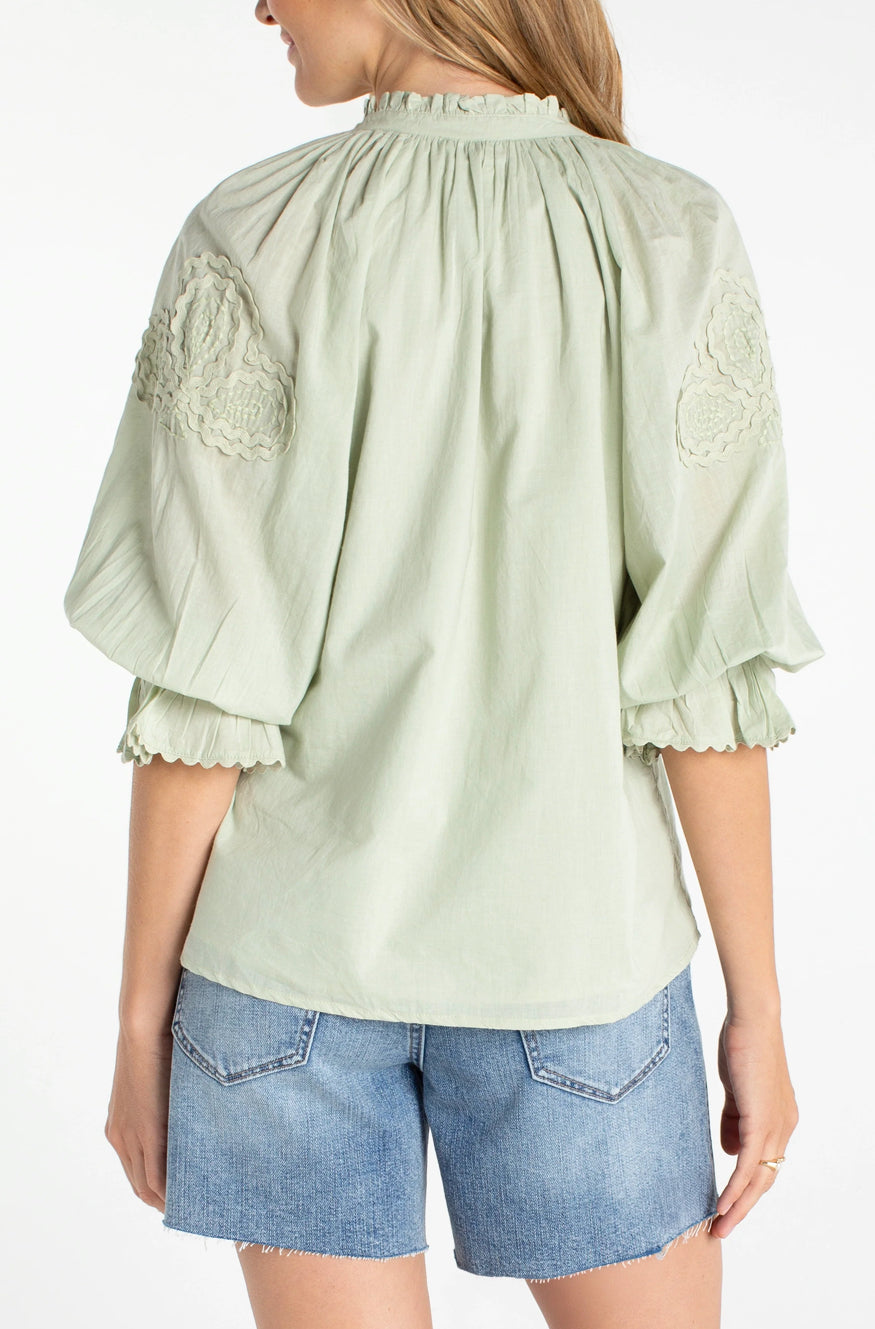 Matcha 3/4 Sleeve Button Front Woven Top
