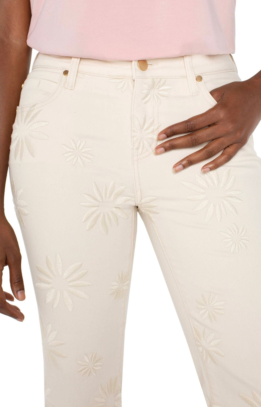Hannah Crop Flare with Fray Hem Floral by Liverpool