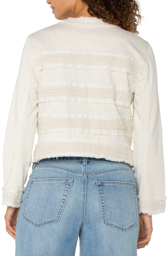 Collarless Jacket with Fray and Lace by Liverpool