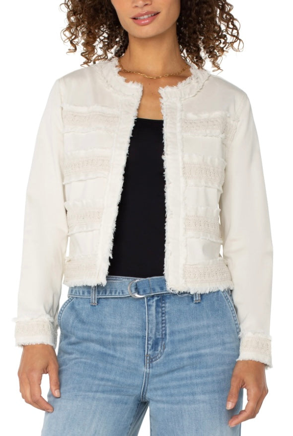 Collarless Jacket with Fray and Lace by Liverpool