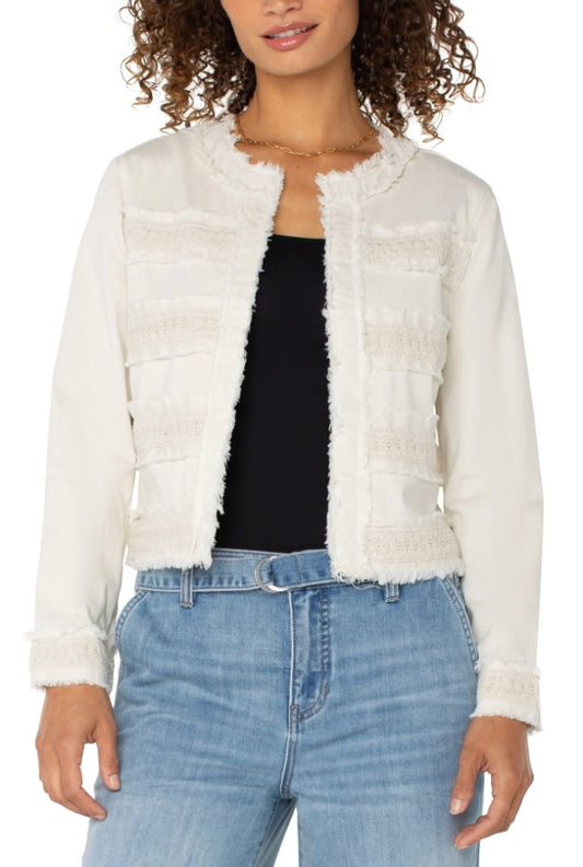 Collarless Jacket with Fray and Lace by Liverpool