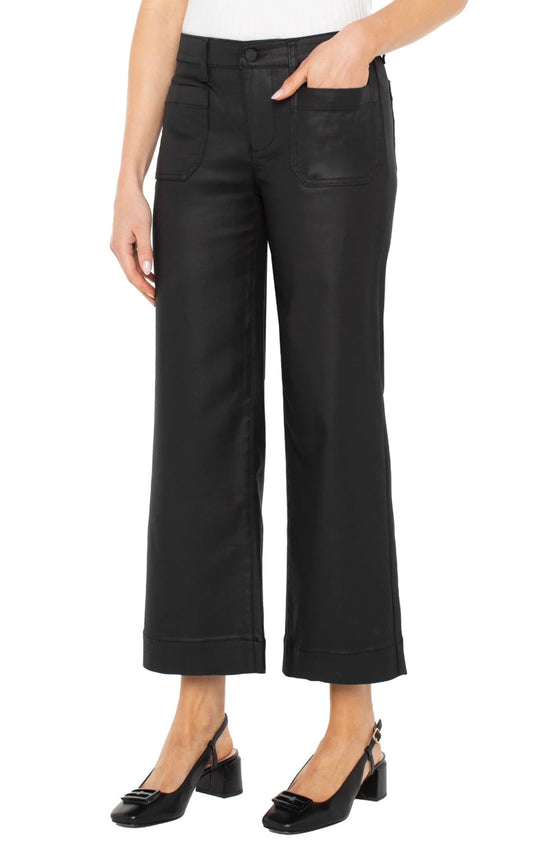 Black Coated Wide Leg Crop Pants by Liverpool