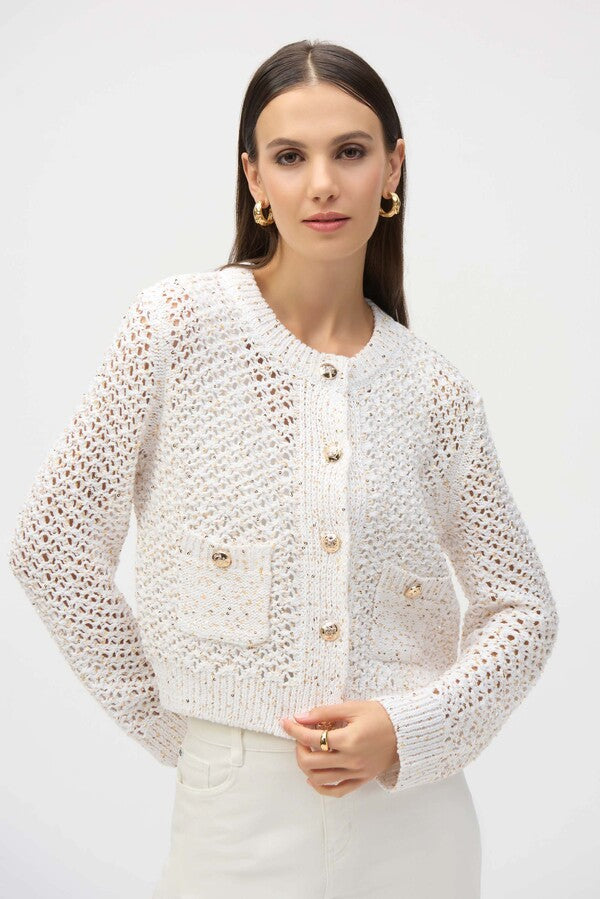 Open Knit Gold Button Cardigan by Joseph Ribkoff