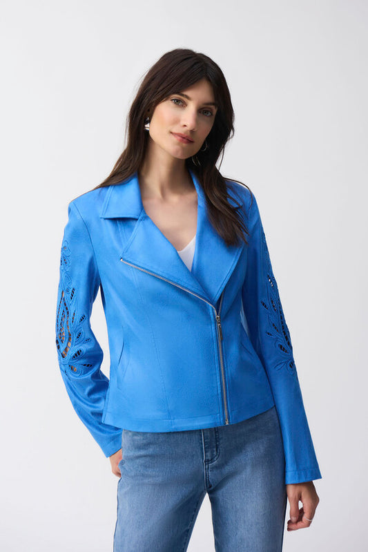 Coastal Blue Zipper Closure Casual Jacket by Joseph Ribkoff