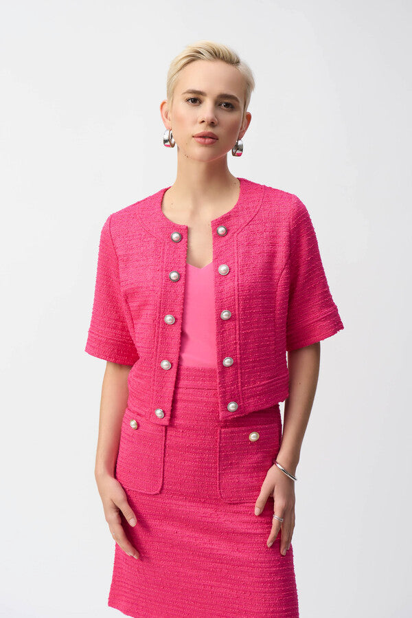 Pink Bouclé Cropped Jacket by Joseph Ribkoff