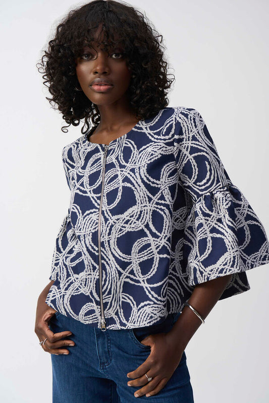 Navy Zipper Hip-length Casual Top by Joseph Ribkoff