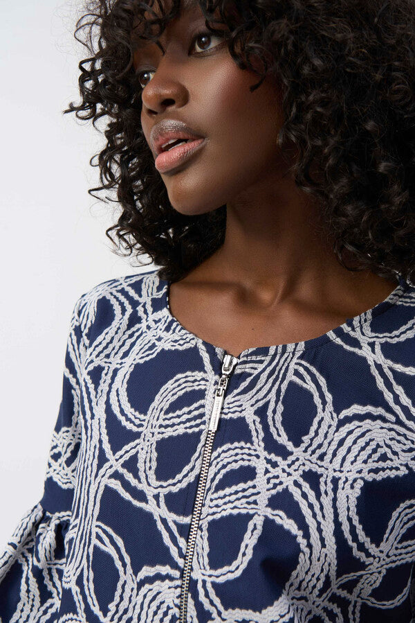 Navy Zipper Hip-length Casual Top by Joseph Ribkoff