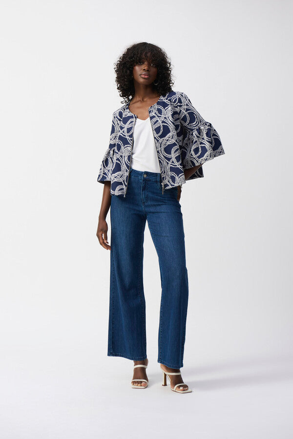 Navy Zipper Hip-length Casual Top by Joseph Ribkoff