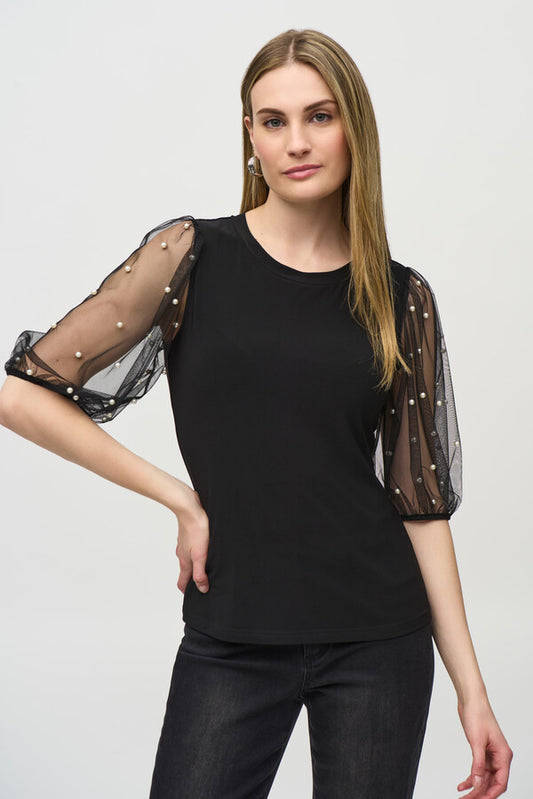 Chic Pullover Blouse With Pearls by Joseph Ribkoff