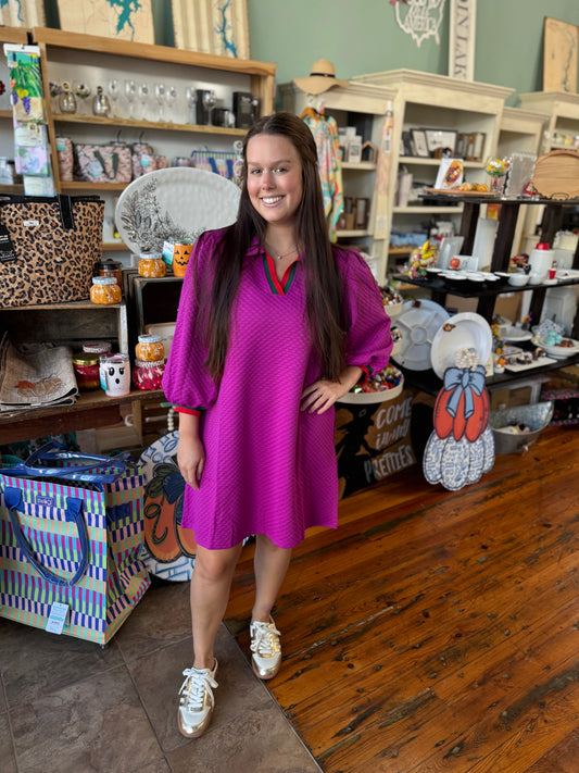 Textured Magenta Sweatshirt Dress