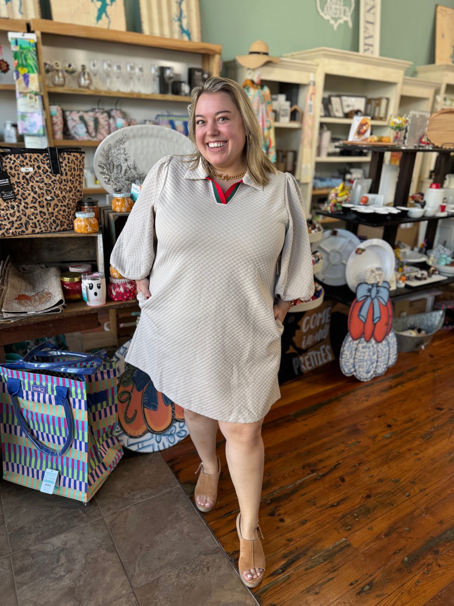 Textured Taupe Sweatshirt Dress