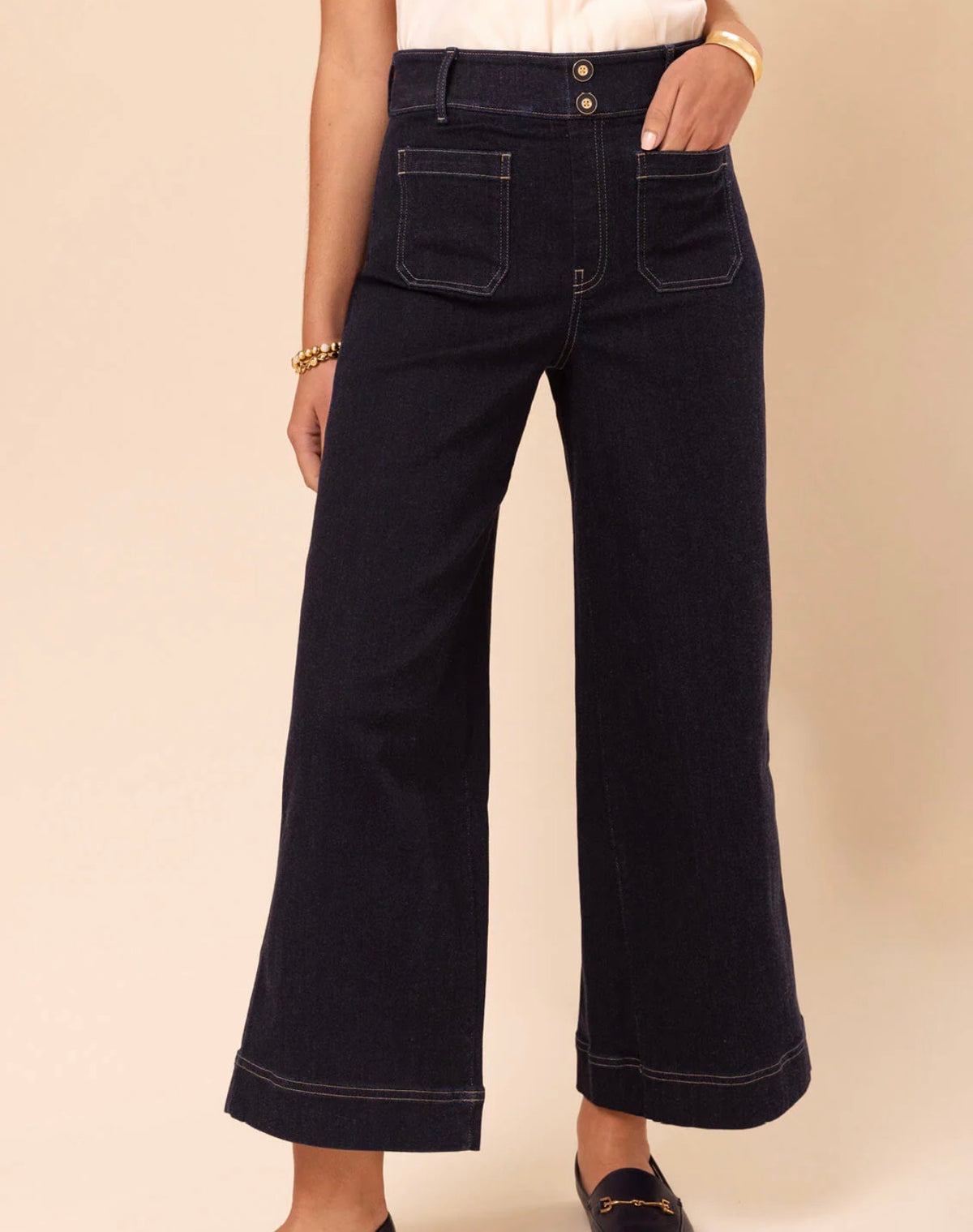 Pritchard Wide Leg Pull-On Jean Midnight Marina Rinse Wash by Spartina