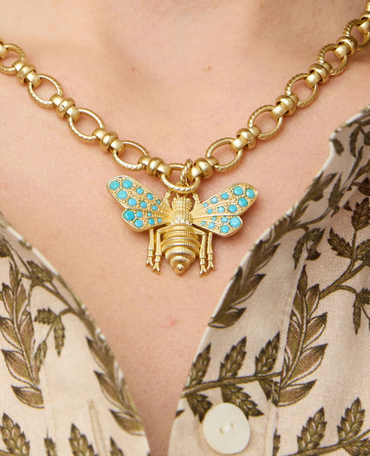 Vintage Bee Chunky Necklace 18" Turquoise