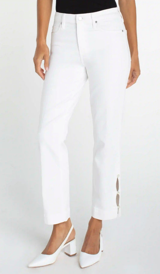Kennedy Crop Straight Jeans With Pearl Trim in Bright White