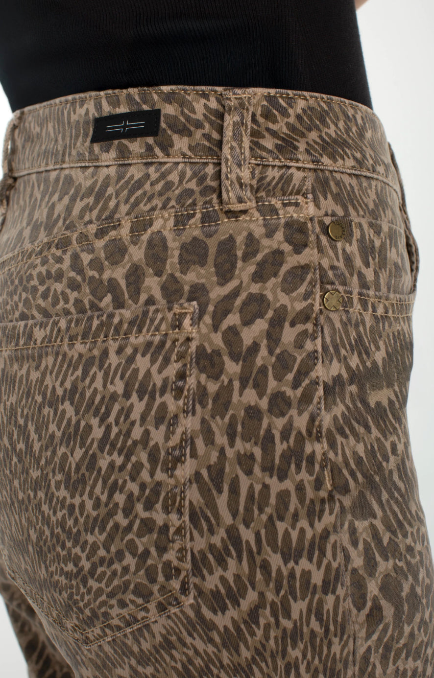 Kennedy Straight Jeans With Wide Hem in Khaki Abstract Animal