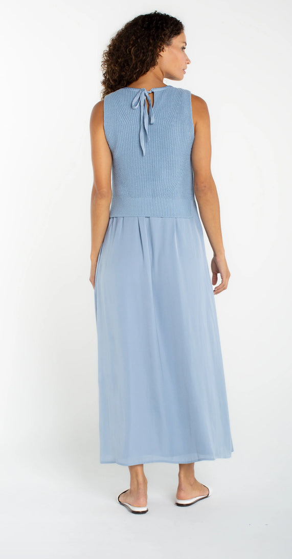 Sleeveless Tie Back Sweater Woven Dress in Malibu Blue