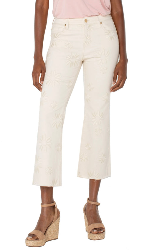 Hannah Crop Flare with Fray Hem Floral by Liverpool