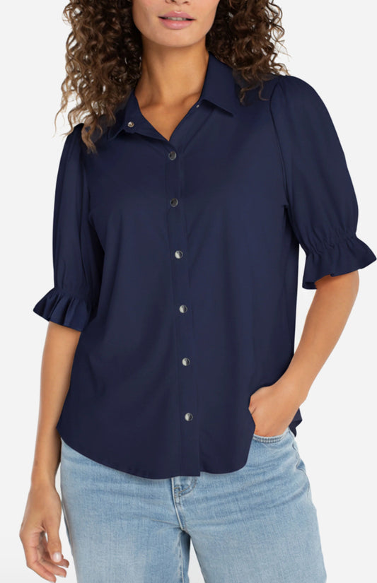 Snap Front Knit Shirt in Navy Ink