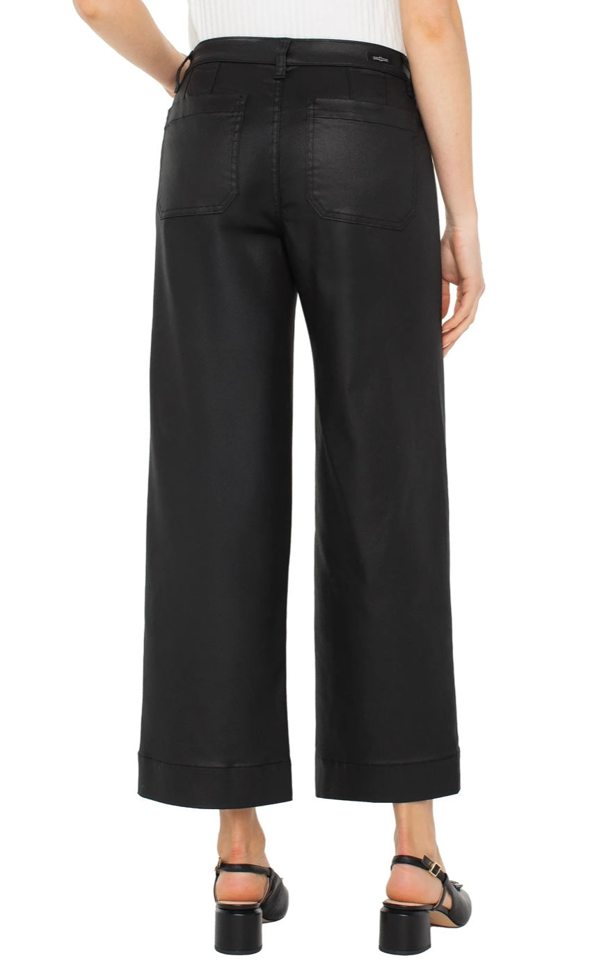 Black Coated Wide Leg Crop Pants by Liverpool
