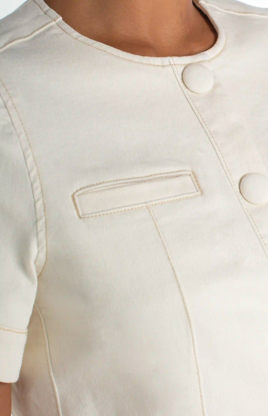 Collarless Short Sleeve Cropped Jacket in Desert Dunes