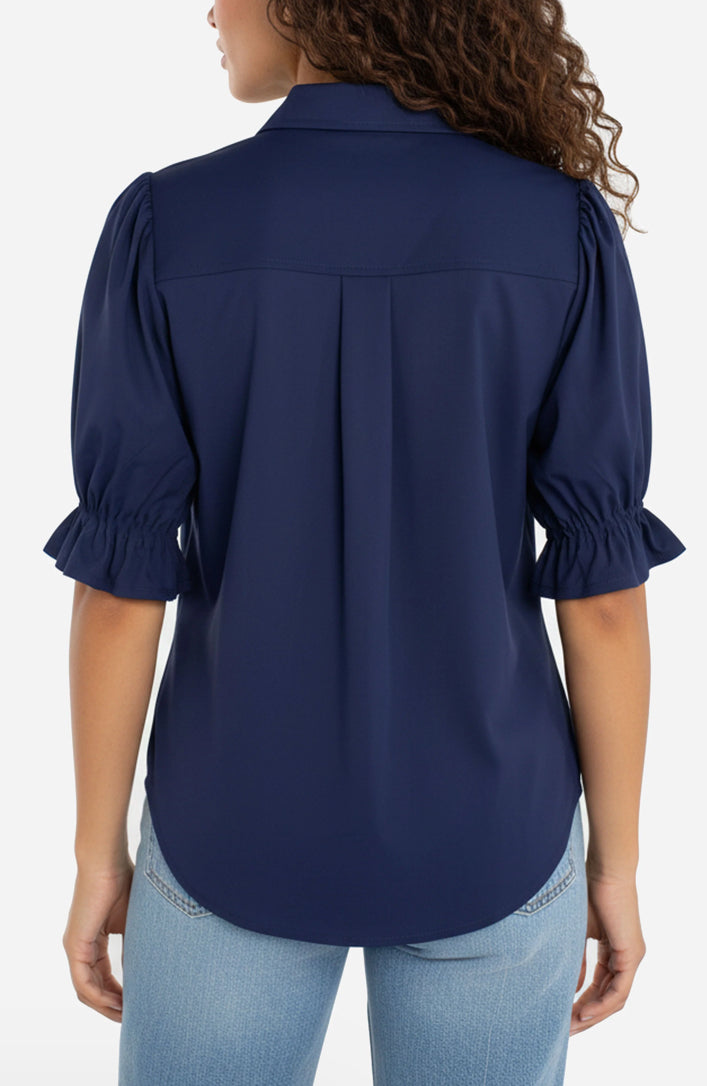 Snap Front Knit Shirt in Navy Ink