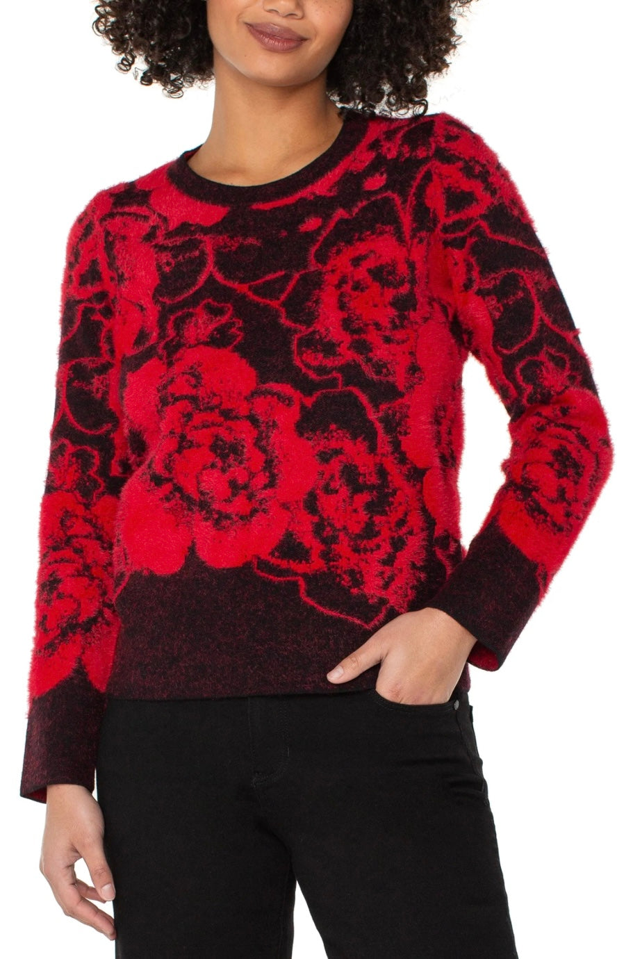 Black & Red Floral Crew Neck Sweater by Liverpool