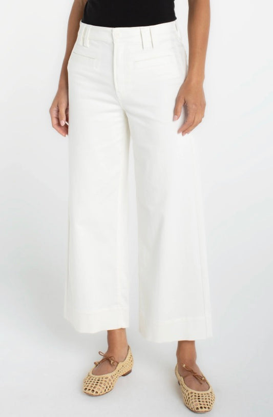 Crop Wide Leg Denim With Welt Pockets in Whipped Cream