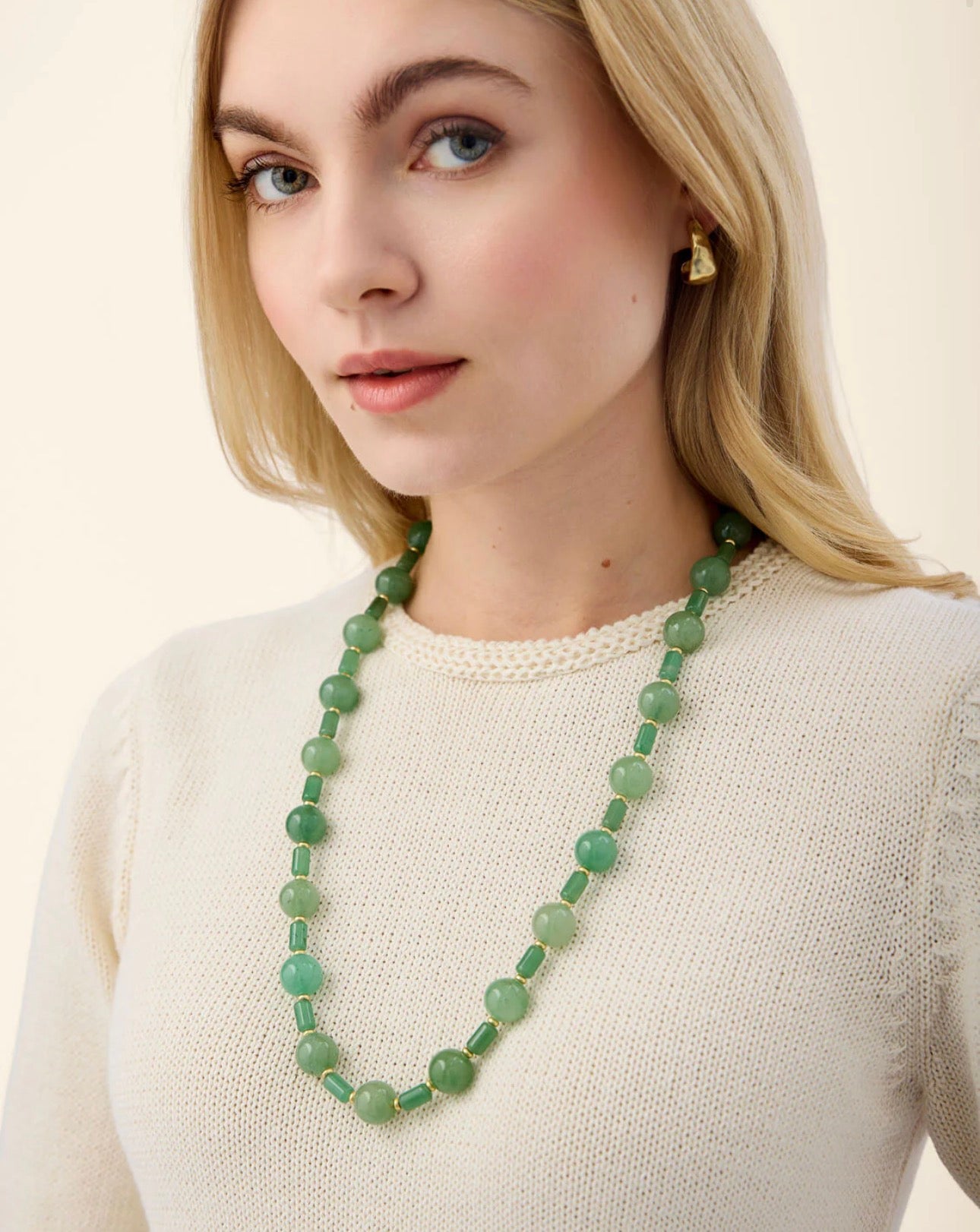 Castillo Beaded Necklace 24" Green Aventurine