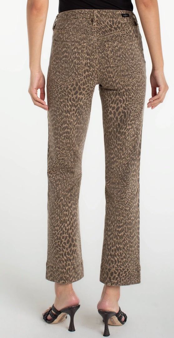 Kennedy Straight Jeans With Wide Hem in Khaki Abstract Animal