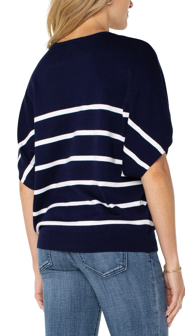 Short Sleeve Striped Dolman Sweater by Liverpool