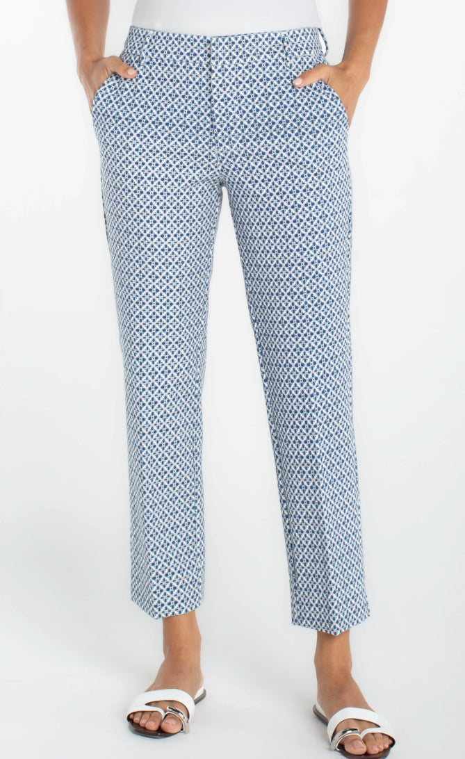Kelsey Trouser With Side Slit in Blue White Tile
