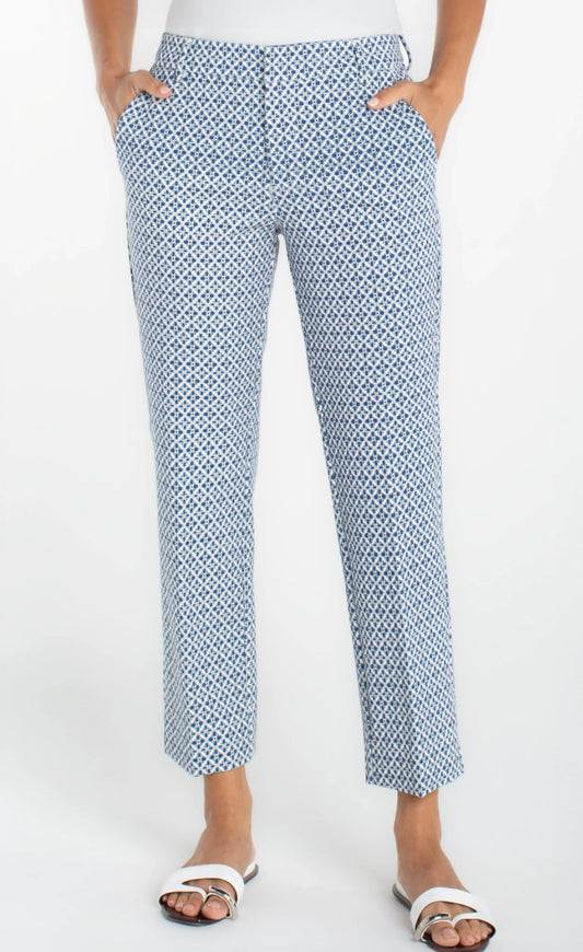 Kelsey Trouser With Side Slit in Blue White Tile