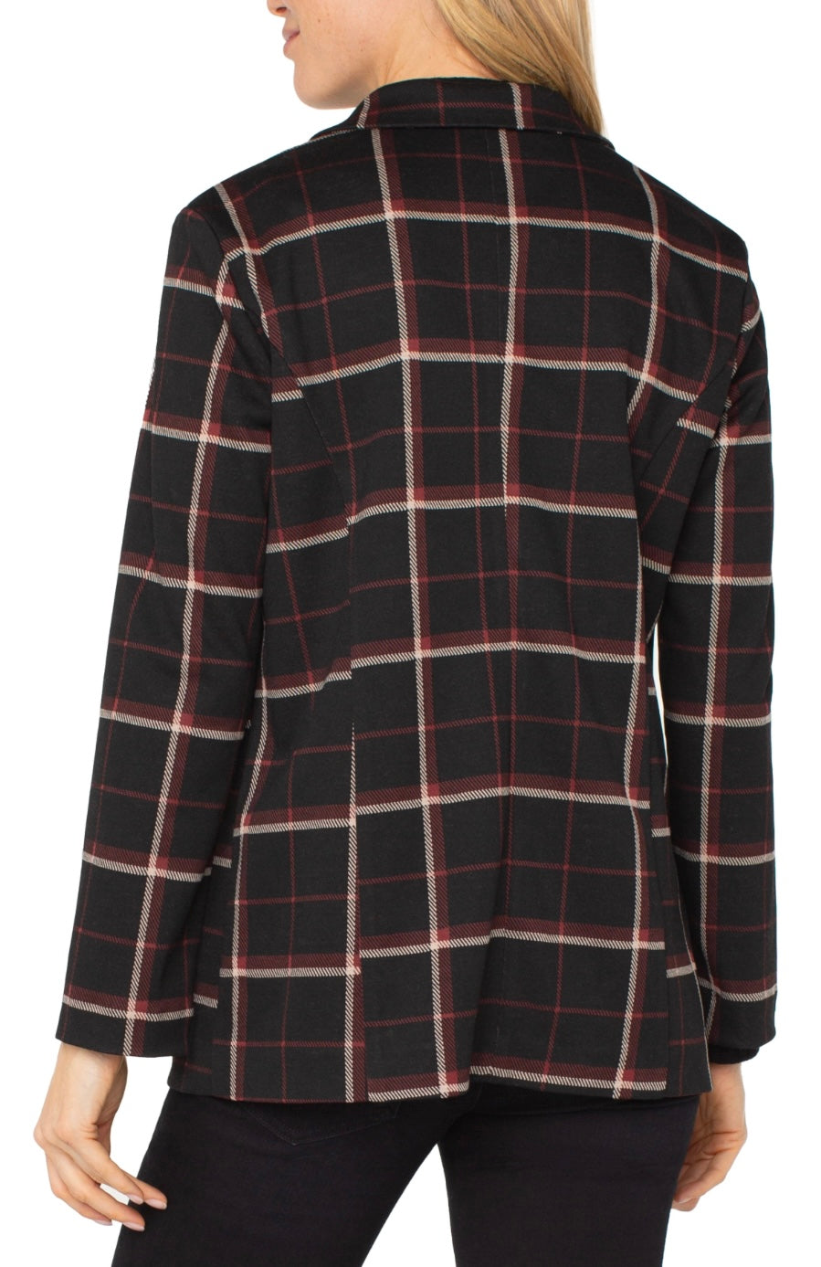 Boyfriend Blazer in Black Red Tattersall Plaid by Liverpool