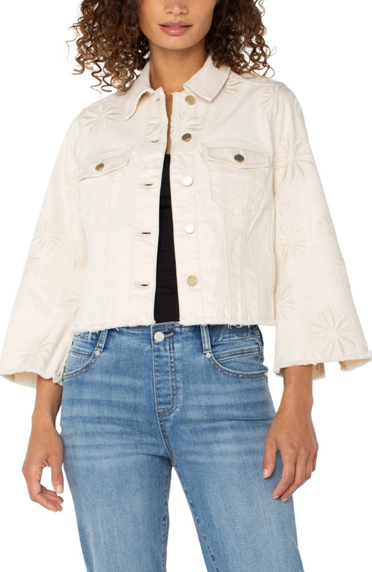 Wide Sleeve Jacket with Floral Embroidery By Liverpool