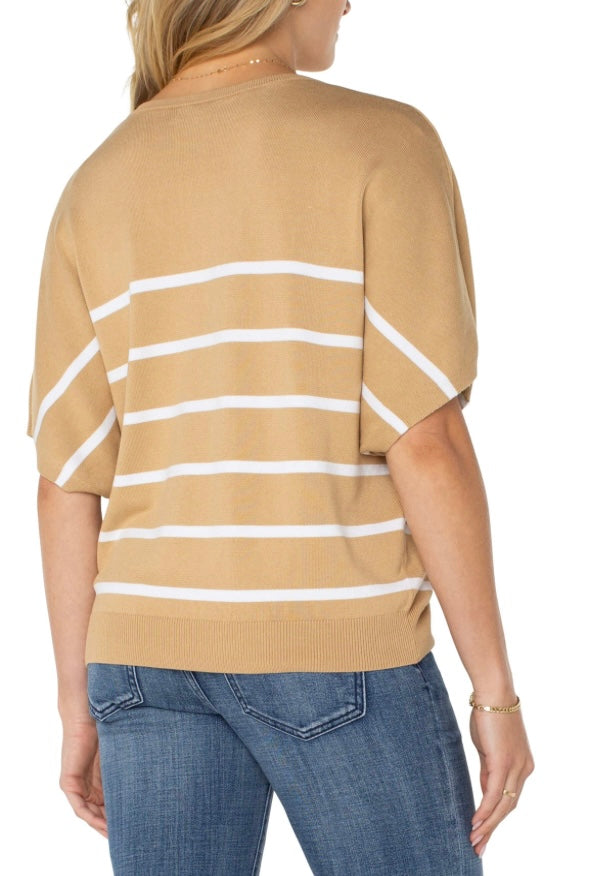 Short Sleeve Dolman Sleeve Sweater in Tan Stripe by Liverpool