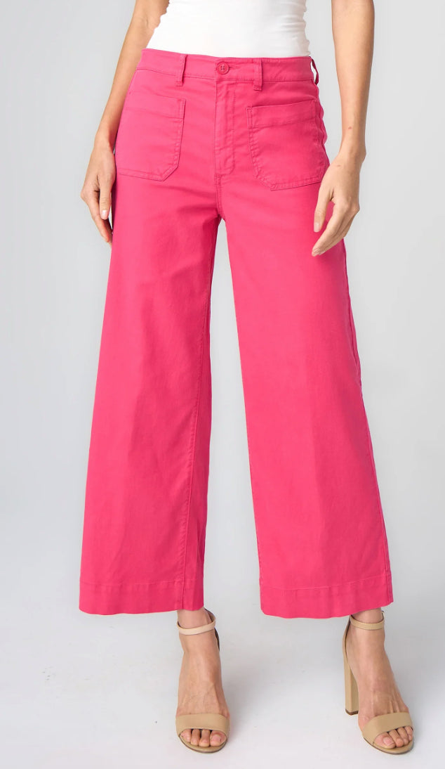 Crop Wide Leg Jeans With Patch Pockets in Diva Pink