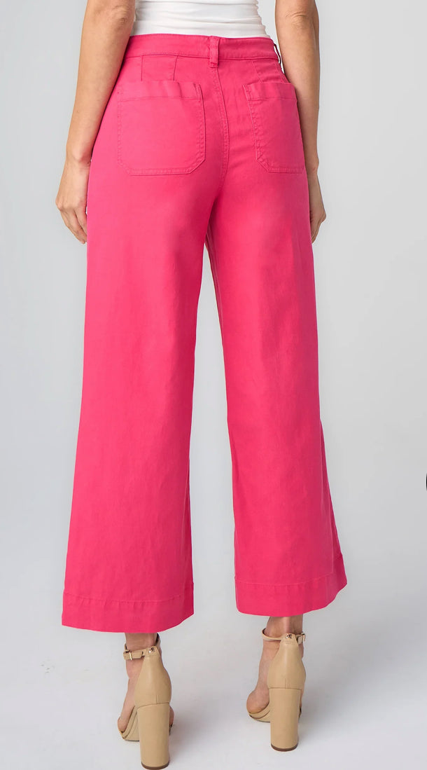 Crop Wide Leg Jeans With Patch Pockets in Diva Pink