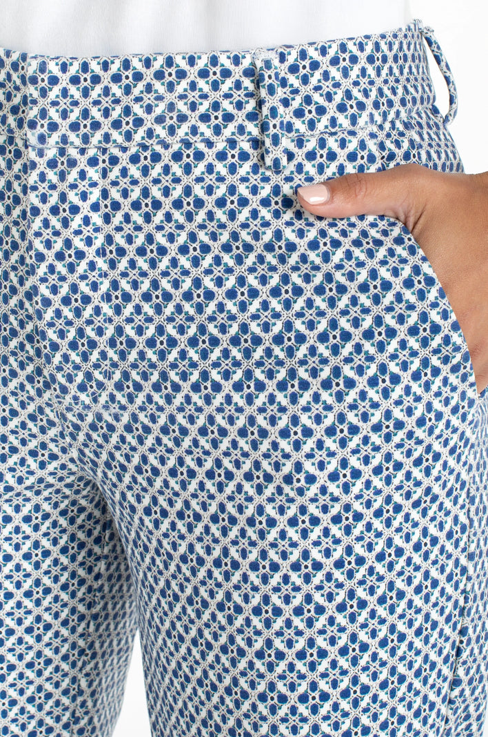 Kelsey Trouser With Side Slit in Blue White Tile