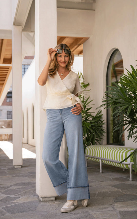Morgan High Rise Cuffed Wide Leg Jeans