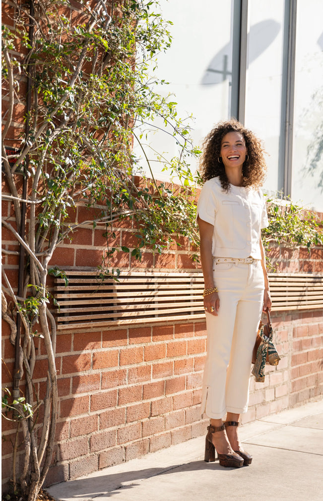 Hannah Crop Flare With Tulip Hem in Desert Dunes