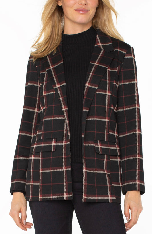 Boyfriend Blazer in Black Red Tattersall Plaid by Liverpool