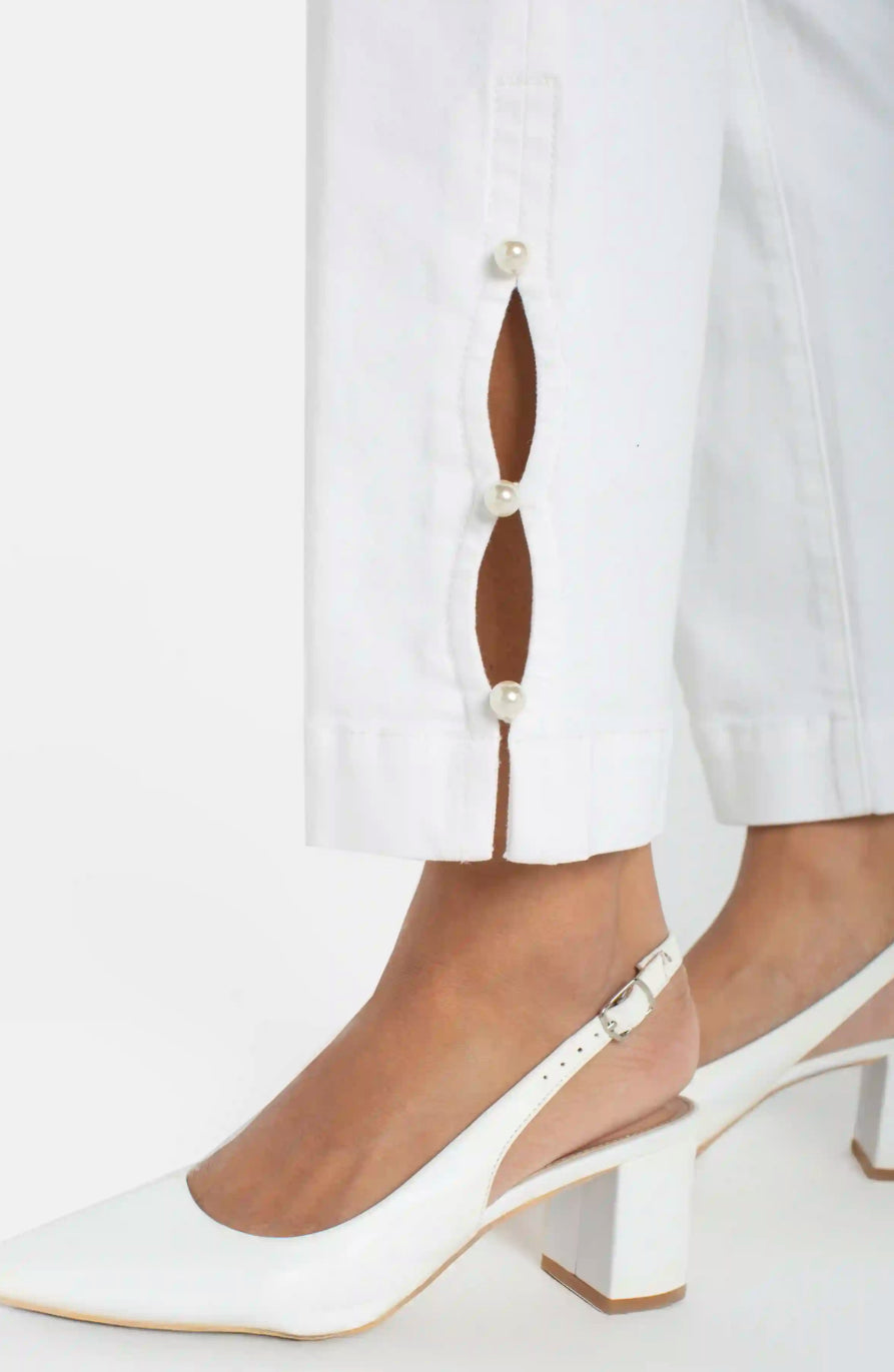 Kennedy Crop Straight Jeans With Pearl Trim in Bright White
