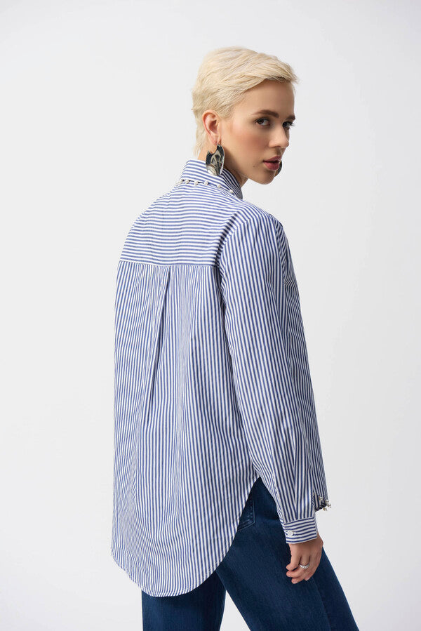 Striped Casual Button Blouse with Pearls by Joseph Ribkoff