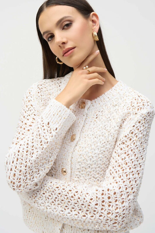 Open Knit Gold Button Cardigan by Joseph Ribkoff